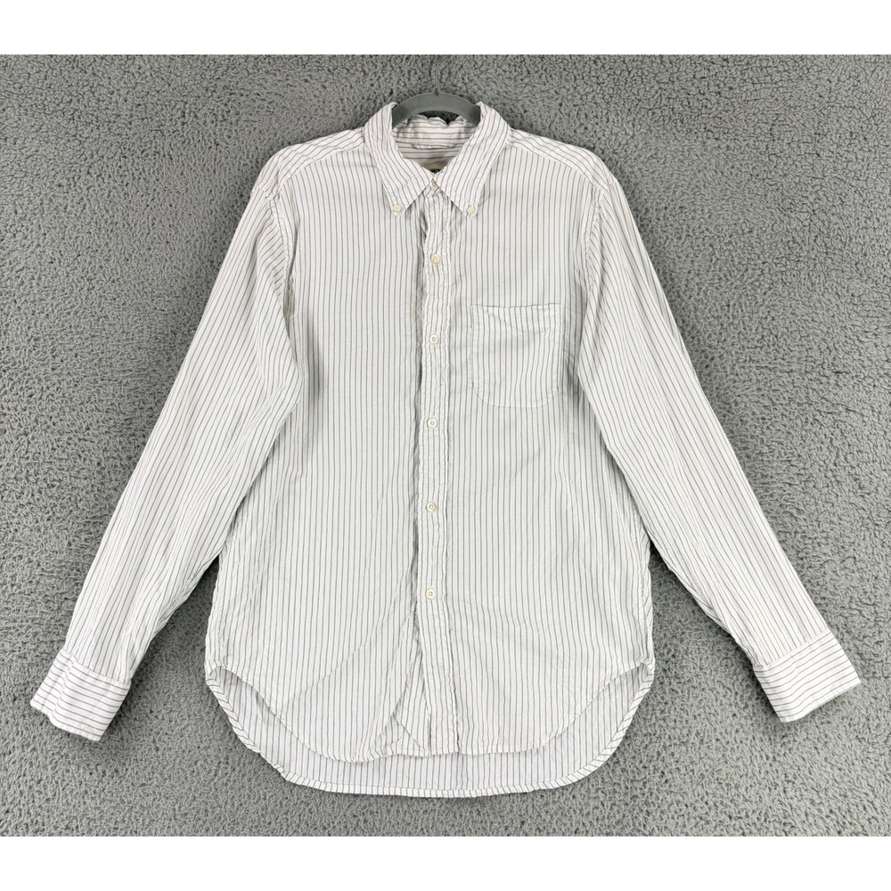 Buck Mason Shirt Men M White Gray Pinstripe Cotton Tencel Button Down BM13139 LS